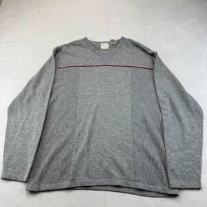 CRB Khakis Sweater Mens Medium Gray Heather Ribbed Merino Wool V-Neck Pullover